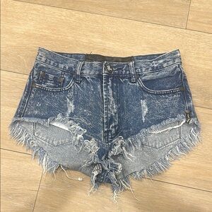 One Teaspoon Blue Distressed Jean Shorts